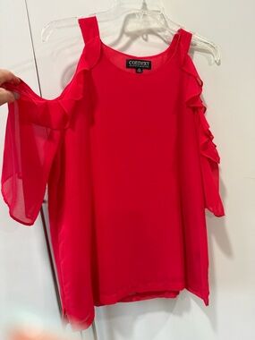Lord & Taylor Cold-Shoulder Ruffle Blouse - Bright Red